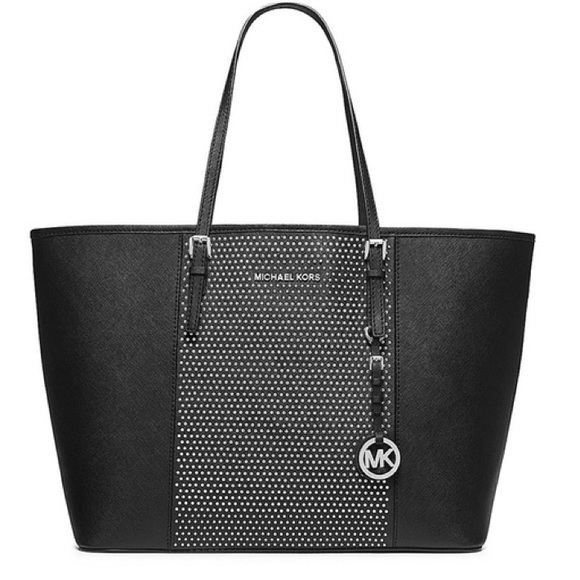 Michael Kors Handbags - Michael Kors Jet Set Travel Micro-Stud Stripe Saffiano Carryall Tote